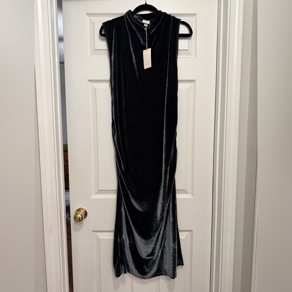 a A New Day Velour Velvet Side Ruched Drapery Bodycon Midi Dress Black XL NWT - Picture 2 of 8